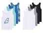 Set van boys tanktops: wit, blauw, gestreept en met graafmachine print.