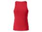 Een rood geribbeld tanktop zonder mouwen.