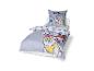 Kinderbeddengoedset met kussen en dekbed, met cartoonhondenprints en de tekst 'BIG SMILES!'.