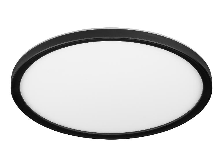 Ronde plafondlamp met zwart frame.