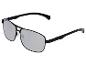 Aviator zonnebril met zwart montuur en grijze spiegelglazen.