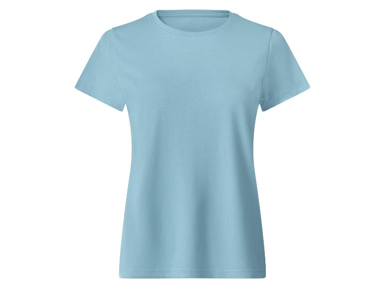 Lichtblauw dames T-shirt met korte mouwen en ronde hals.