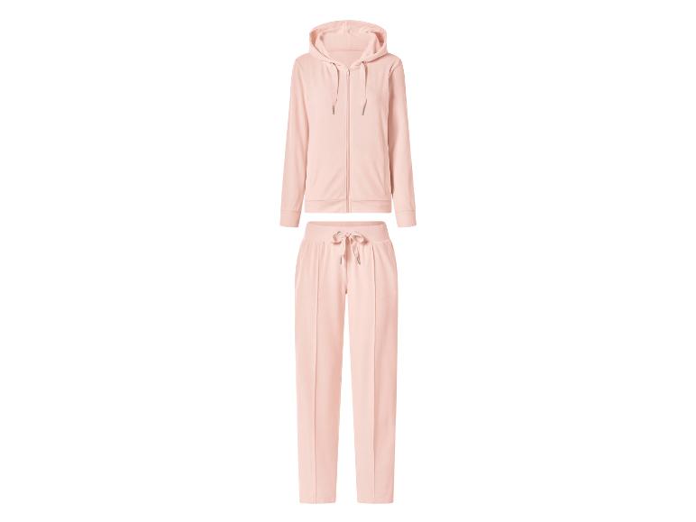 ESMARA® dames roze velours huispak met hoodie en broek.