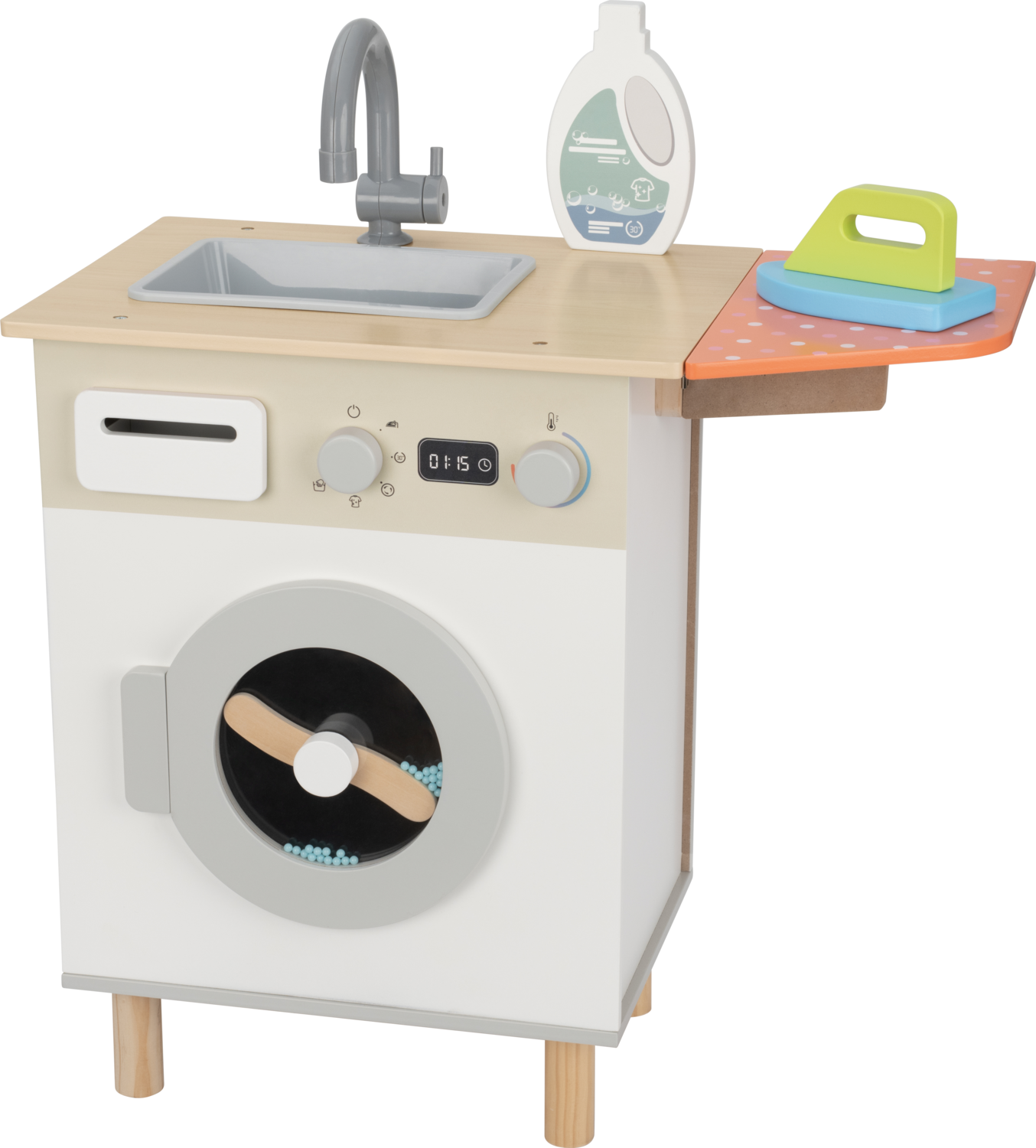 LUPILU Houten speelgoed koelkast of wasmachine, met accessoires (Wasmachine hout)
