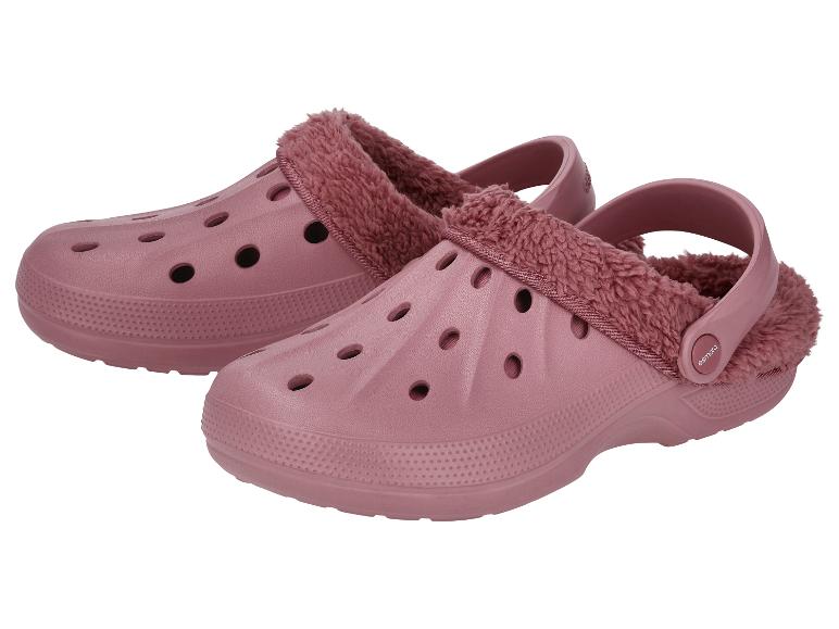 Roze klompen met bont, zijaanzicht