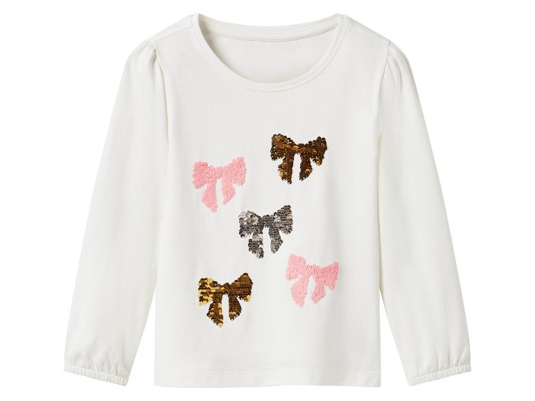 Wit longsleeve shirt voor meisjes, versierd met pailletten strikjes.