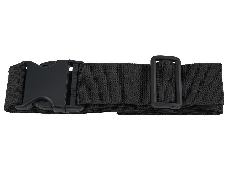 Zwarte band met plastic gesp en sluiting.