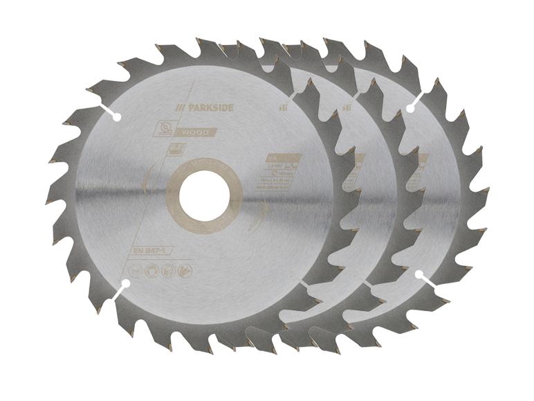 Vier cirkelzaagbladen voor hout, 24 tanden, 100 mm diameter, EN 847-1 gecertificeerd.