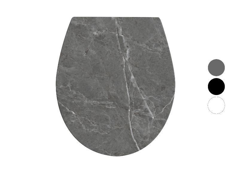 Grijze toiletzitting met marmerlook en effen kleuropties.
