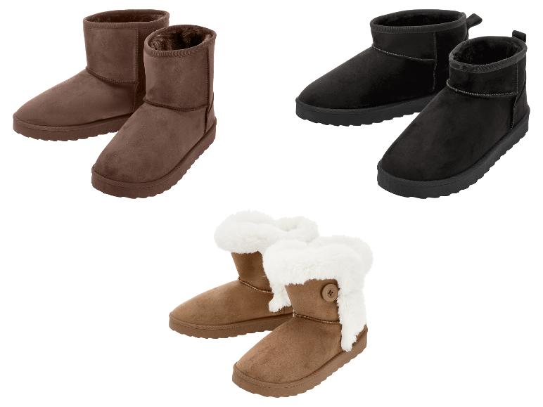 Drie paar winterlaarzen: bruin, zwart en bruin met wit bont.