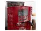 Rood koffiezetapparaat met bonenreservoir en digitaal display met '50 ml'.