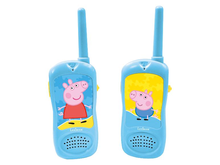 Twee blauwe Lexibook walkie-talkies met Peppa Pig.