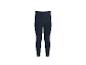 Donkerblauwe denim legging met oranje stiksels.