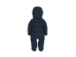Donkerblauw baby skipak met capuchon, achteraanzicht