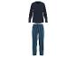 Een donkerblauwe pyjama met lange mouwen en gestreepte broek van Livergy.