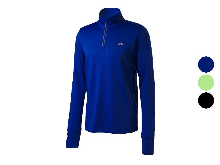 Blauw heren sportshirt met lange mouwen en rits, met kleuropties.
