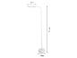 Witte vloerlamp met een hoogte van 130 cm, een kop lengte van 28 cm en een basisdiameter van 21 cm.