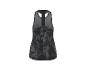 Dames zwart-grijs patroon sporttop met racerback, achteraanzicht.