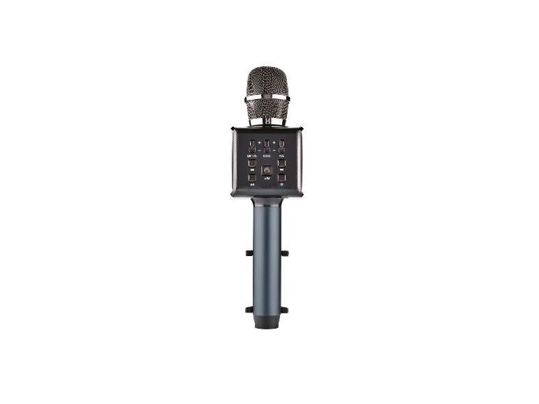 Een draadloze karaoke-microfoon met bedieningselementen.