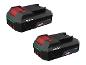 Twee zwarte 20V 2.0Ah oplaadbare batterijen met rode en groene details.