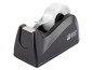 Een zwarte tape dispenser met een rol doorzichtige tape van United Office.