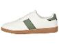 Witte sneakers met groene streep en bruine zool