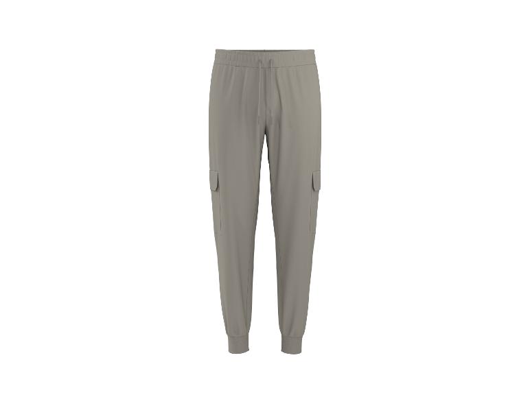 Lichtgrijze heren cargo joggingbroek met elastische tailleband en boorden.
