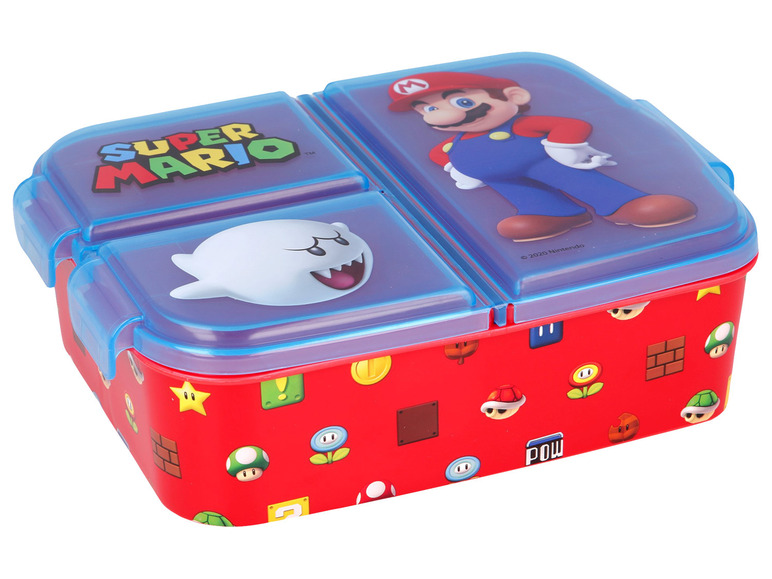 Een Super Mario lunchbox met Mario, Boo en andere personages.