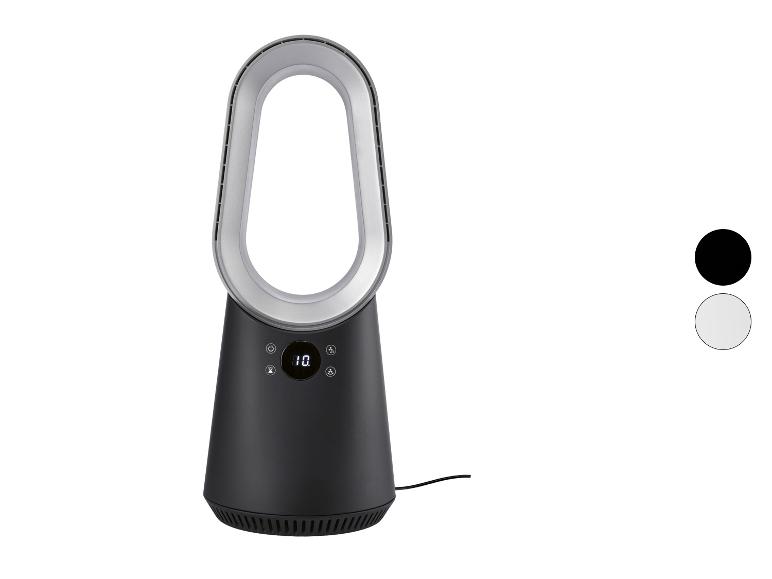 Dyson bladeless ventilator en verwarming: elegant design, zwart en zilver.