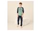 Jongenspyjama met mintgroen shirt met lange mouwen en marineblauwe broek, met baseballprint.
