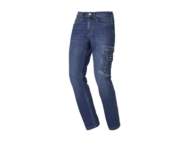 Blauwe herenjeans met cargozakken