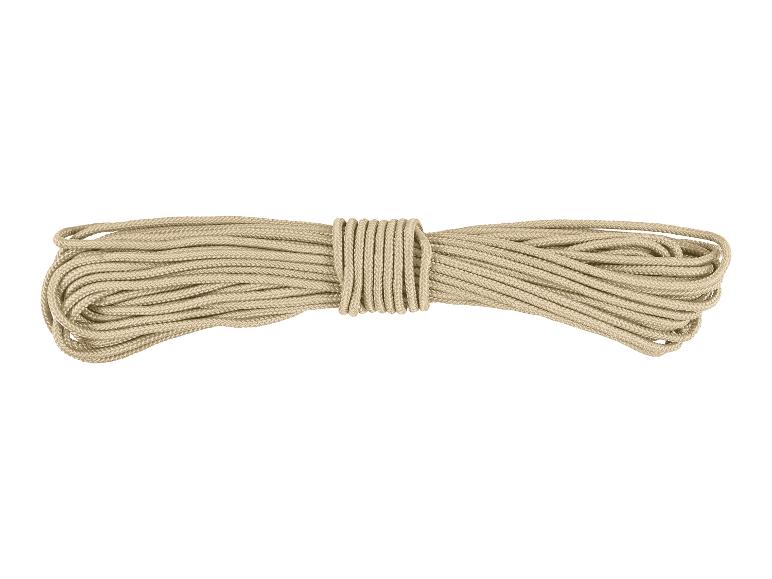 Opgerold beige touw, netjes samengebonden in het midden.