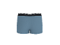 Blauwe boxershort met zwarte tailleband en witte strepen, achteraanzicht.
