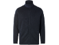 Donkerblauw vest met rits, opstaande kraag en zakken.