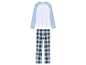 Lange pyjama met wit shirt en blauw-zwart geruite broek.