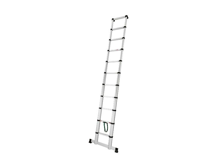 Aluminium telescopische ladder met 11 treden en een groene band.