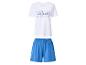 Wit pyjamaset met 'MAGNIFIQUE' tekstprint en blauwe shorts