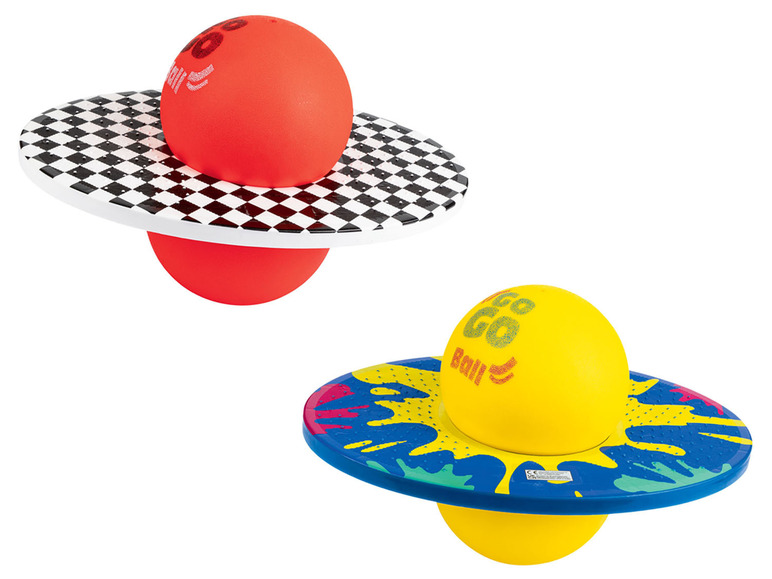 Twee Go-Go Ball springballen met verschillende designs.