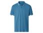 Blauw poloshirt met korte mouwen en wit gestreepte kraag en manchetten