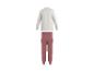Wit pyjamashirt met lange mouwen en donkerroze joggingbroek.
