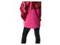 Dames sportjack met roze en rood marmerpatroon en zwarte legging.