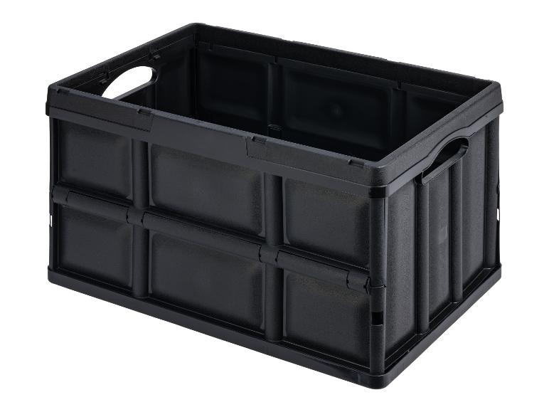 Zwarte opvouwbare plastic doos.
