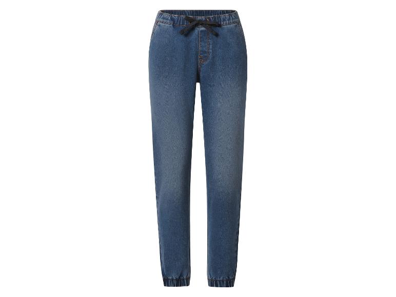 Blauwe denim broek met elastische tailleband en trekkoord
