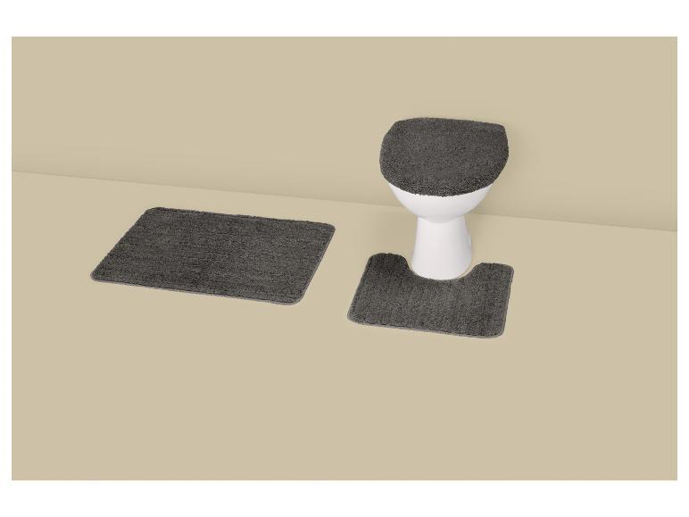 Donkergrijze toiletmatset met een rechthoekige mat en een U-vormige mat