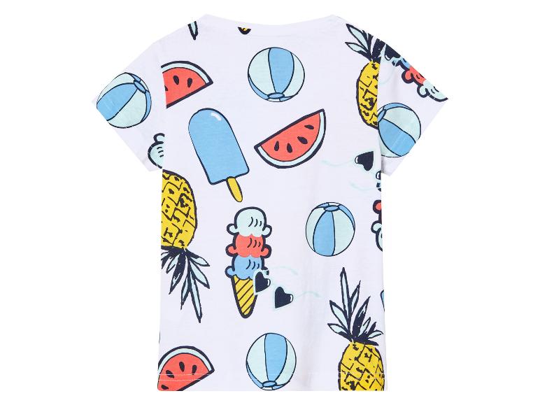 Kinder T-shirt met zomerprint: ananas, watermeloenen, ijsjes en ballen.