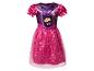 Roze-paarse meisjesjurk met hondenmotief in hoed en Halloween-patronen.