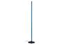 Zwarte vloerlamp met een verticale blauwe LED-lichtstrip.