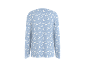 Lichtblauwe pyjamatop met lange mouwen en een patroon van witte manen en sterren, achterkant.