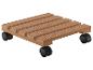 Houten plantenstandaard met wielen.