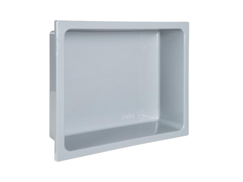 Lichtgrijze rechthoekige plastic opbergdoos met 'roba'-logo